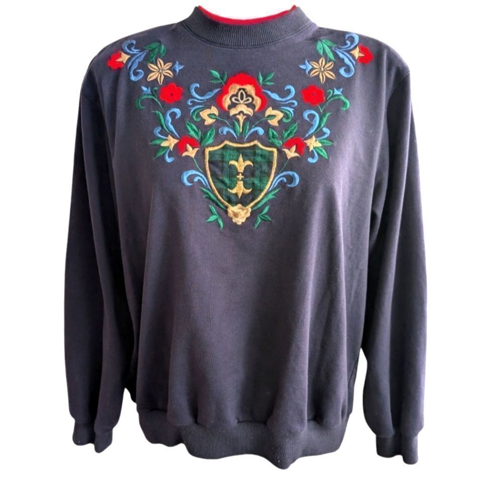 Women's Vintage Alfred Dunner double crewneck floral embroidered‎ sweatshirt XL